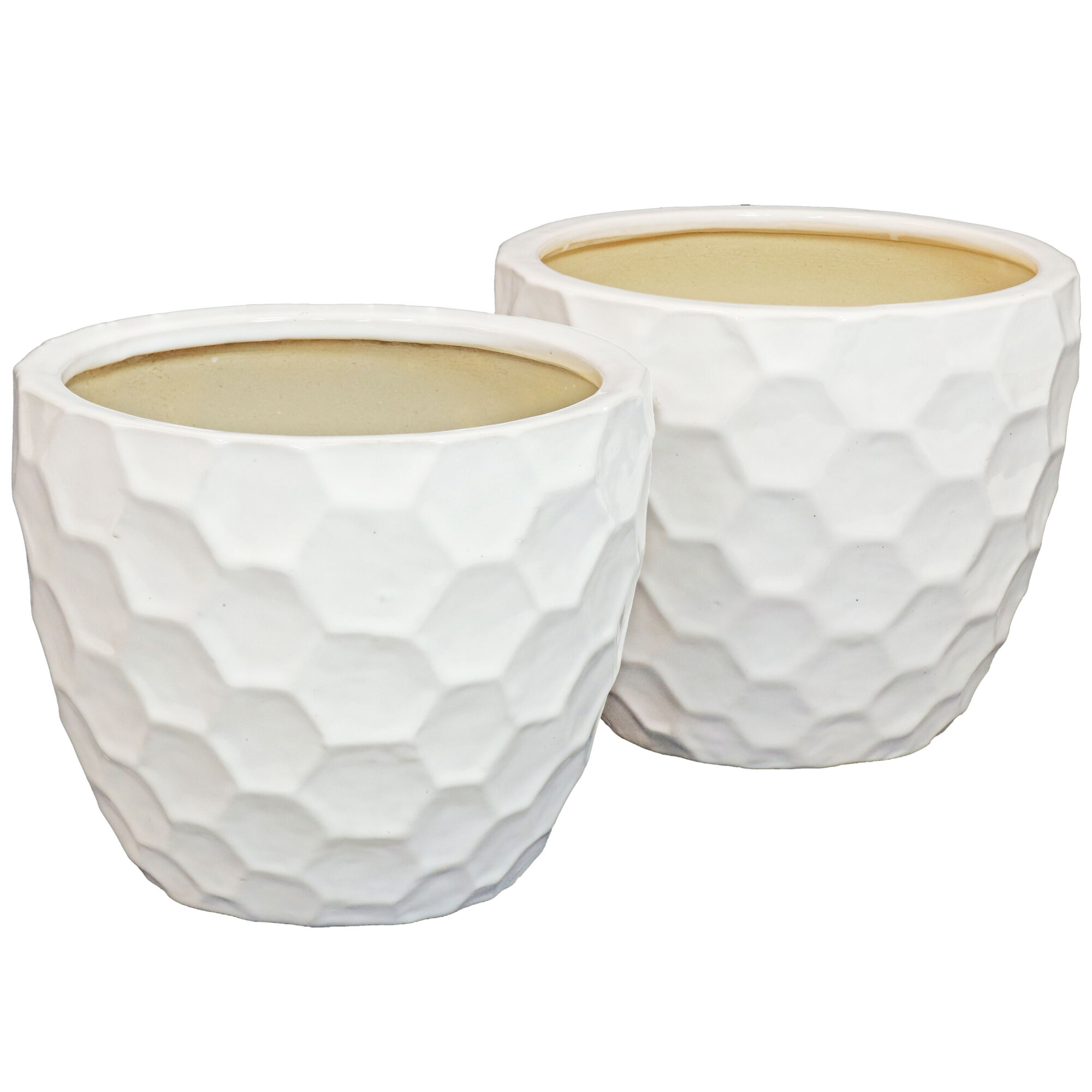 Sunnydaze Decor, 13.5in. Honeycomb Planter - White a€“ 2-Pack, Container Width 11.25 in, Material Ceramic, Model# VBD-714